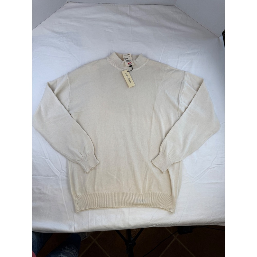 Vintage Linea Dome Mens Mock Neck Sweater Cream 100% Cotton Size‎ Medium NWT